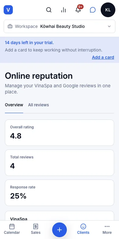Client reviews, with salon replies — Overview — 4.8 from 4 reviews — Phone