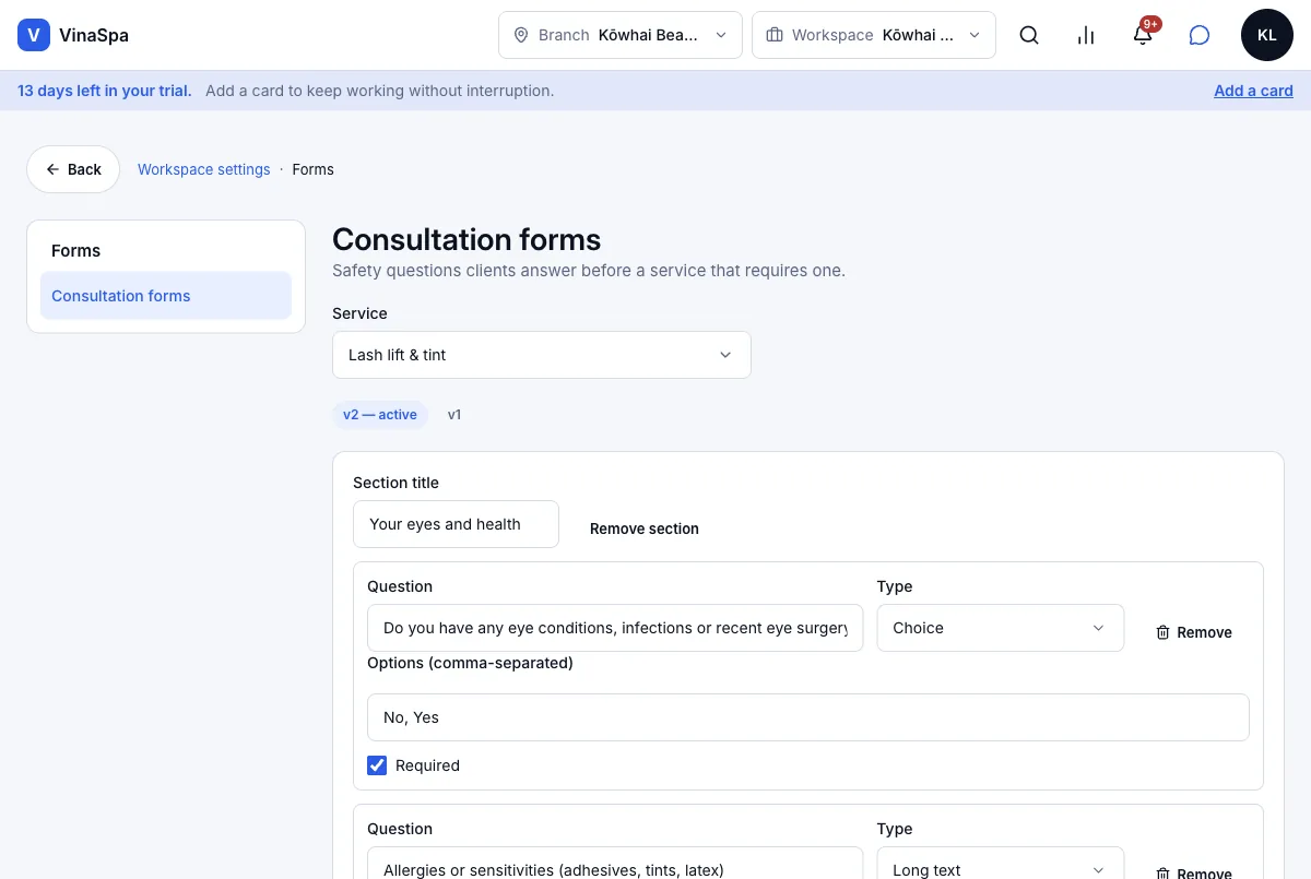 Build your own form, with several question types — Result — v2 active — Computer
