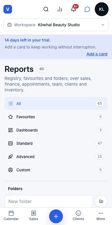 Reports read from the payment ledger, so a refund subtracts correctly — Reports — every report, by group — Phone