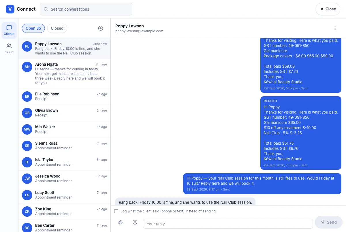 One conversation thread per client — Poppy Lawson's thread — Computer