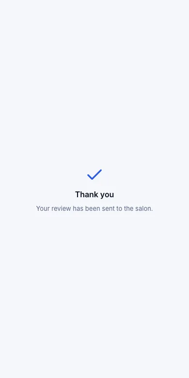 A review page a client can open once — Result — sent to the salon — Phone