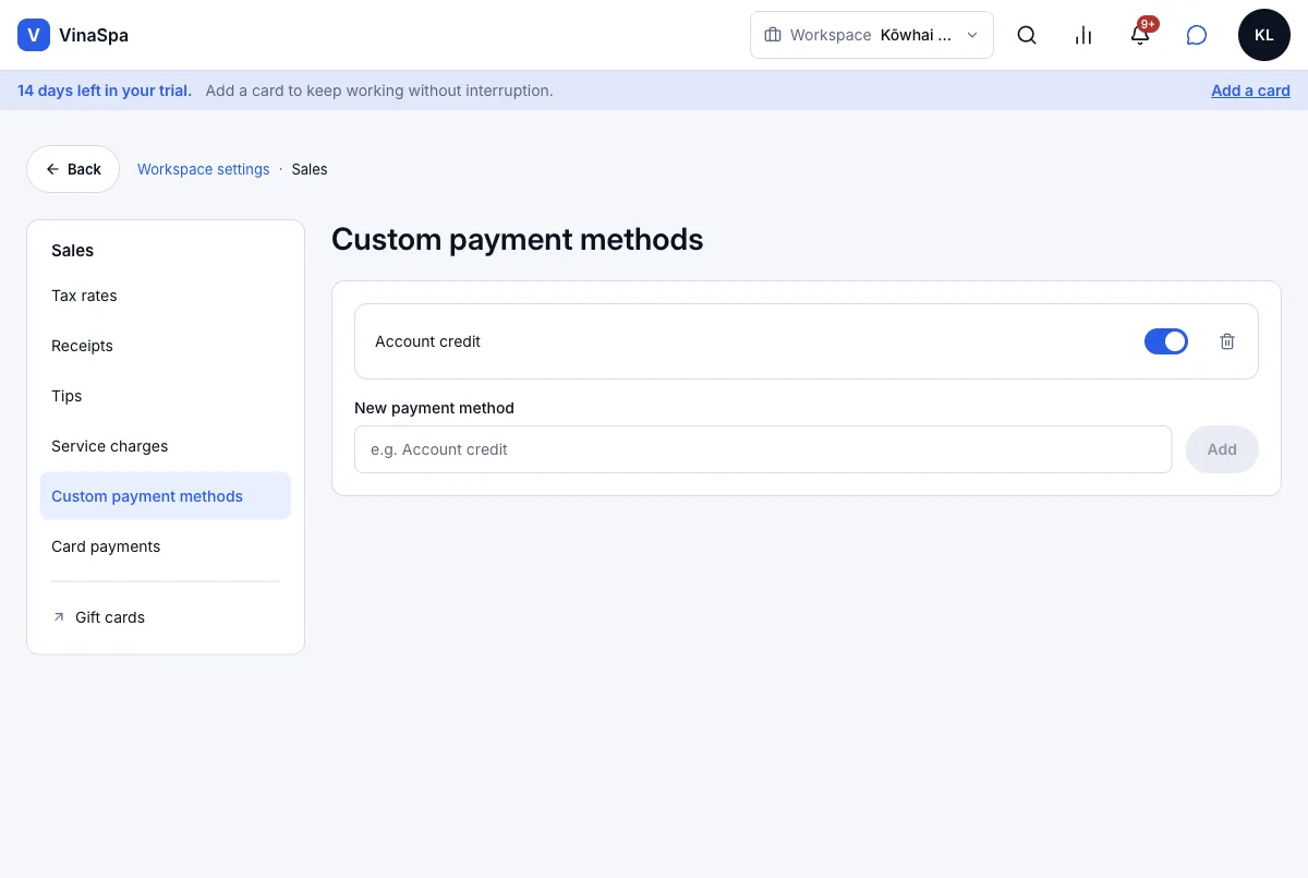 Cash, EFTPOS, bank transfer, recorded by hand — Result — Account credit added — Computer