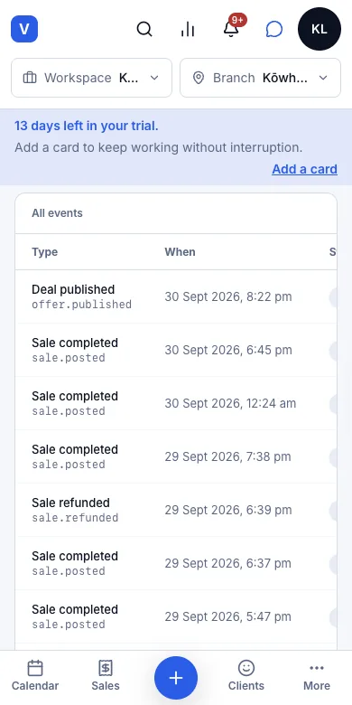 Push deals and free slots to VinaRewards — Result — "Deal published", waiting to send — Phone