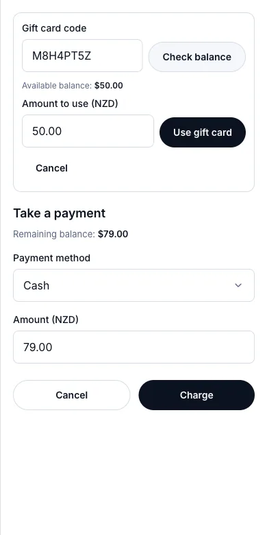 Sell and redeem gift cards — $50.00 from the card; the other $79.00 in cash — Phone