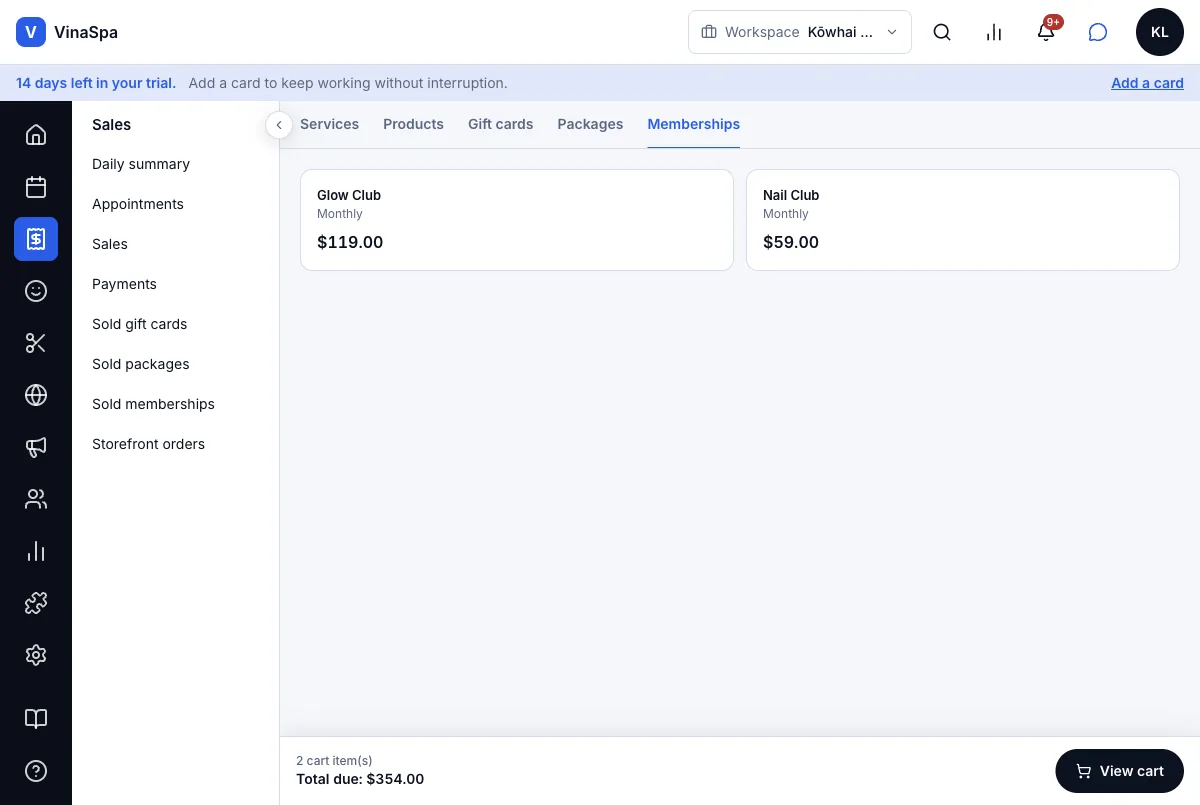 Sell memberships — The Memberships tab — Computer