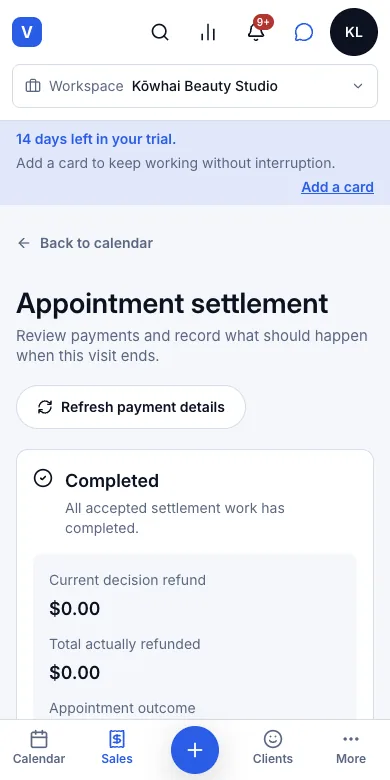 Book, reschedule and cancel appointments — Result — settled, outcome Cancelled — Phone