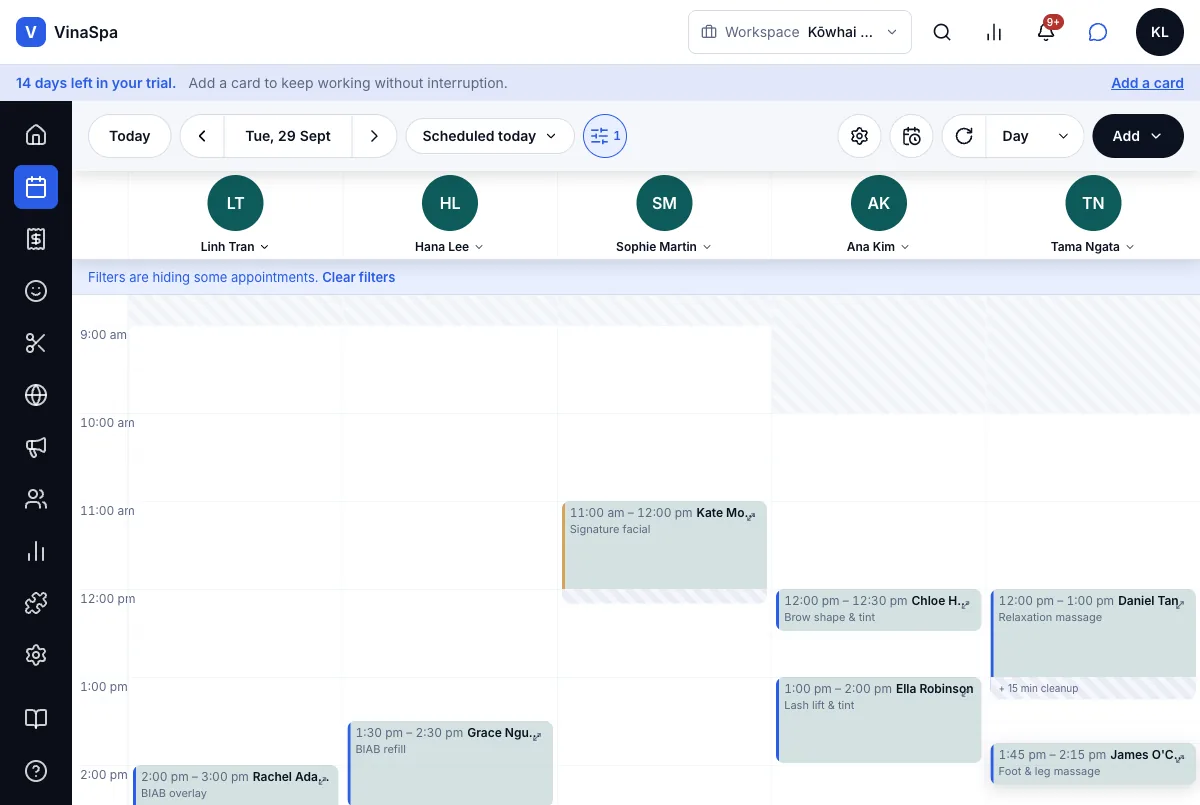 Multi-criteria calendar filters — Result — finished and started visits hidden — Computer