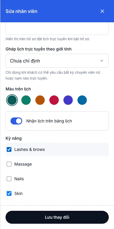 Kỹ năng: chỉ thợ có kỹ năng mới nhận được dịch vụ — Kỹ năng của Ana Kim — Điện thoại