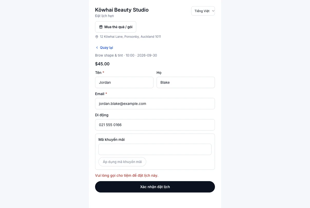 Chặn khách, và chặn thật cả trên trang đặt lịch online — Jordan thử đặt lịch online — Máy tính