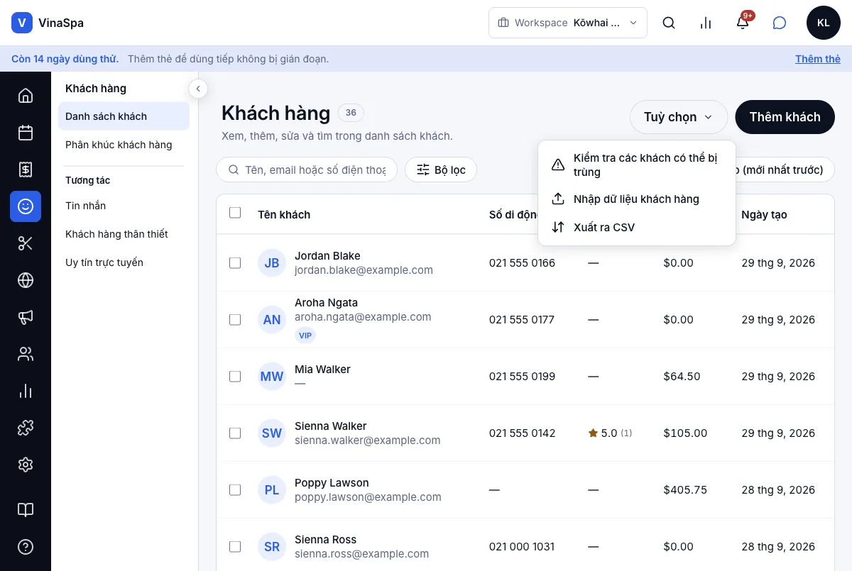 Xuất danh sách khách ra CSV — Tuỳ chọn → Xuất ra CSV — Máy tính
