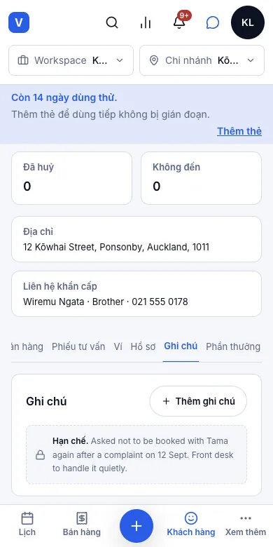 Ghi chú hạn chế: thợ không đọc được — Kết quả — ghi Hạn chế — Điện thoại
