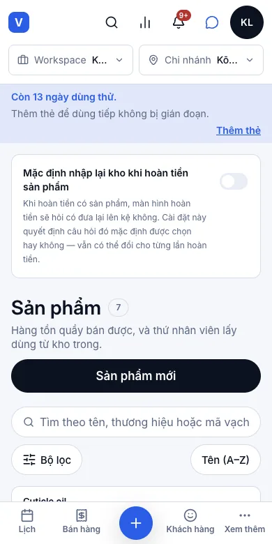 Tự trừ kho khi bán — Sản phẩm sau khi bán — Điện thoại
