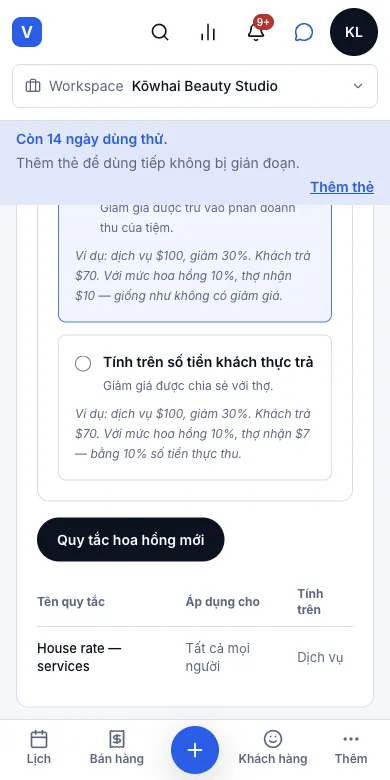 Hoa hồng và lương nhân viên (một phần) — Kết quả — quy tắc trong danh sách — Điện thoại