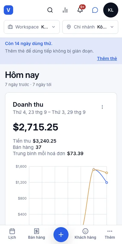 Quản lý nhiều chi nhánh — Ô chọn Chi nhánh trên thanh trên cùng — Điện thoại