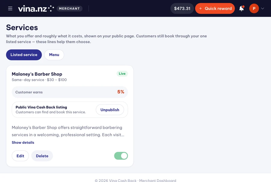 Go live on Cash Back — PC